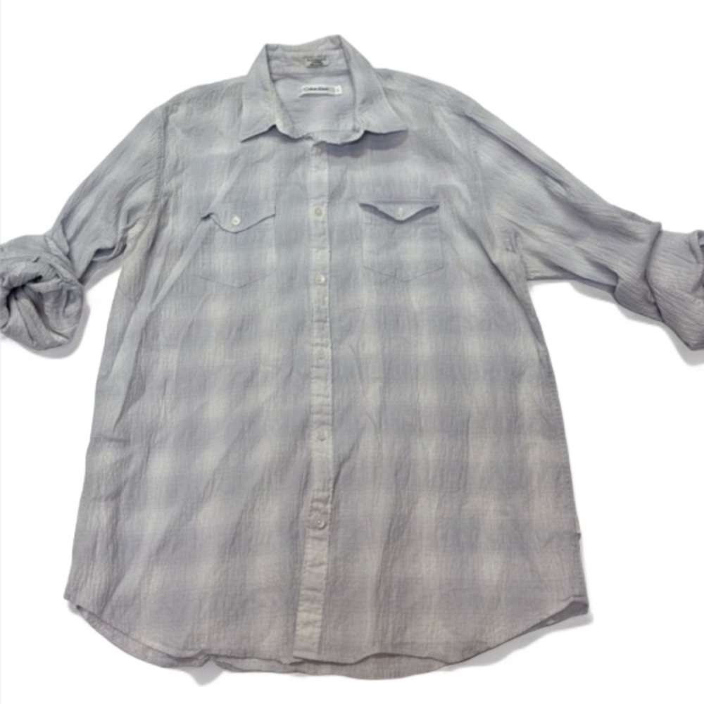 Calvin Klein Plaid Button Down Long Sleeve Shirt | Button Roll 3/4 Sleeve